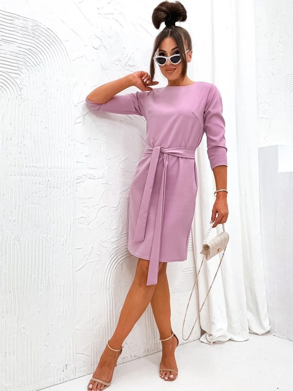 Klasické růžové šaty s páskem pro zavazování (701) - šaty