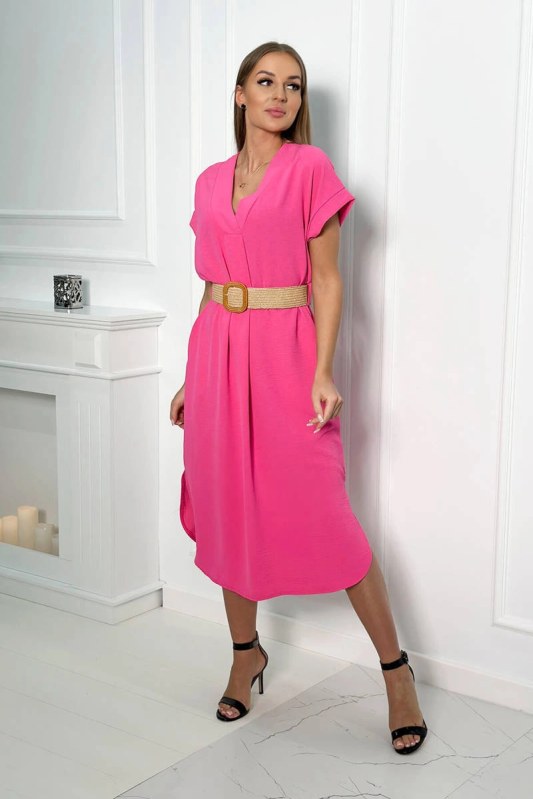 Šaty s ozdobným páskem růžové - Dámské oblečení šaty