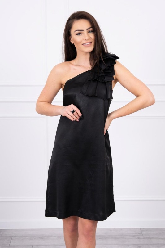 Šaty s mašlí na rameni černé - Dámské oblečení šaty