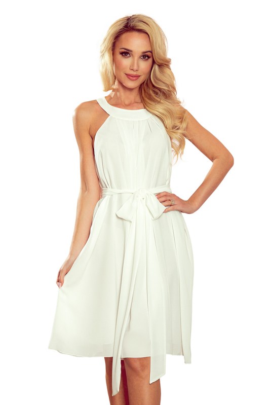 Šifónové šaty se zavazováním Numoco ALIZEE - bílé ecru - Dámské oblečení šaty