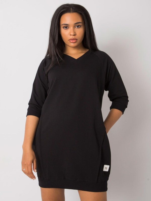 Černé šaty plus velikosti s kapsami - Dámské oblečení šaty