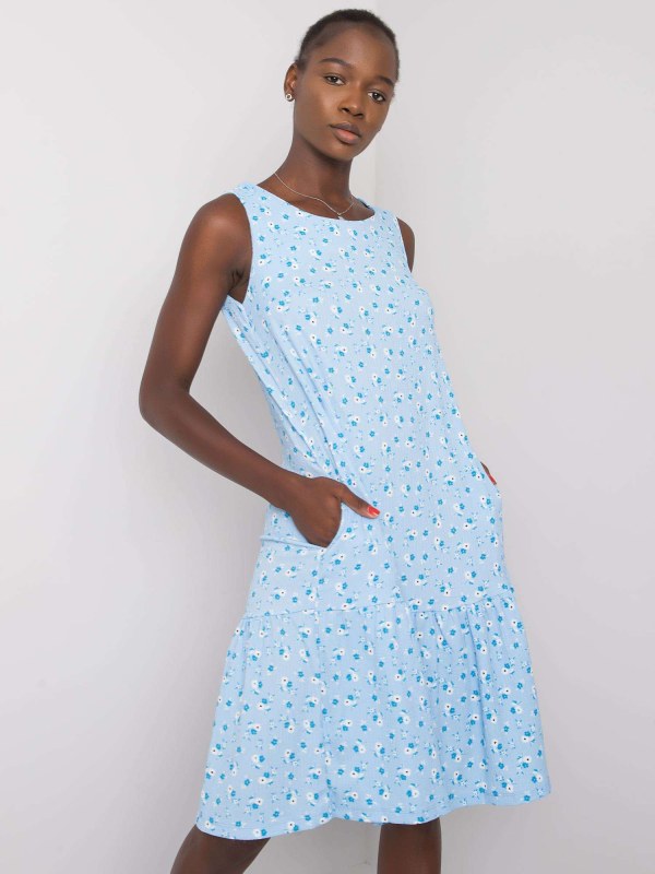 RUE PARIS Modré dámské šaty s květinami - Dámské oblečení šaty