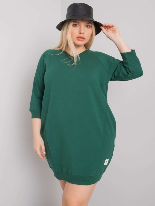 Tmavě zelené šaty plus velikosti s kapsami - Dámské oblečení šaty