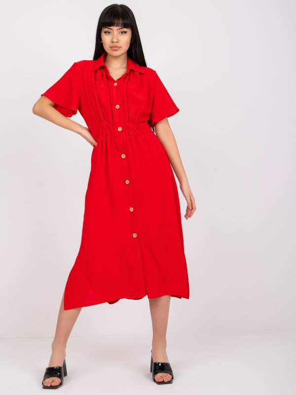 Červené midi šaty RUE PARIS - Dámské oblečení šaty