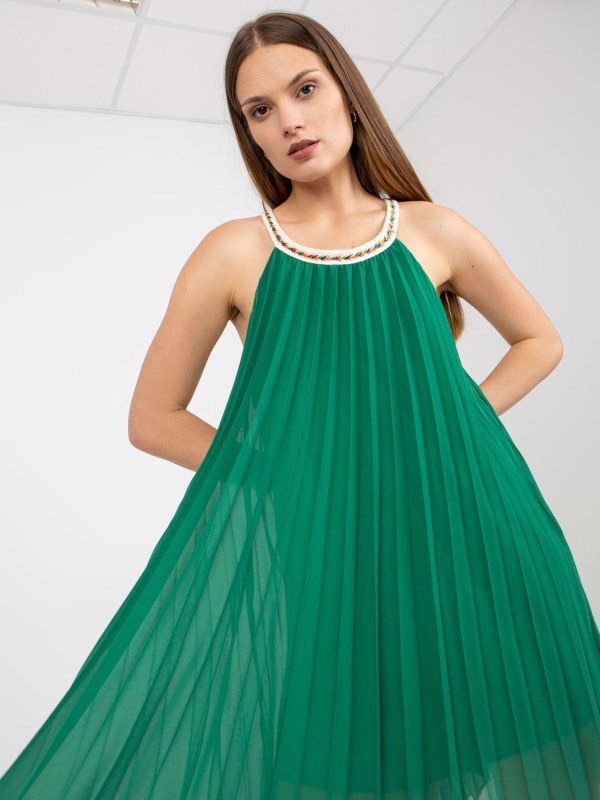 Tmavě zelené vzdušné šaty jedné velikosti s mini délkou - Dámské oblečení šaty