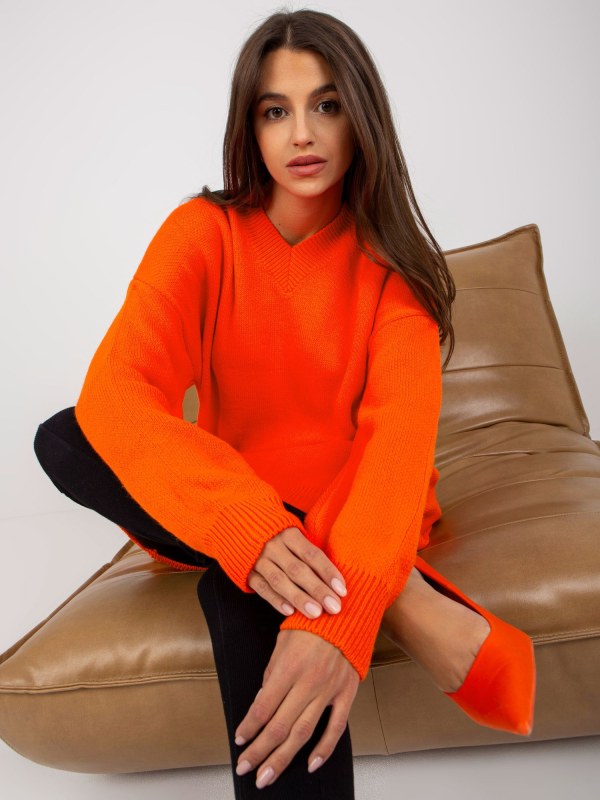 Oranžové pletené oversize šaty RUE PARIS - Dámské oblečení šaty