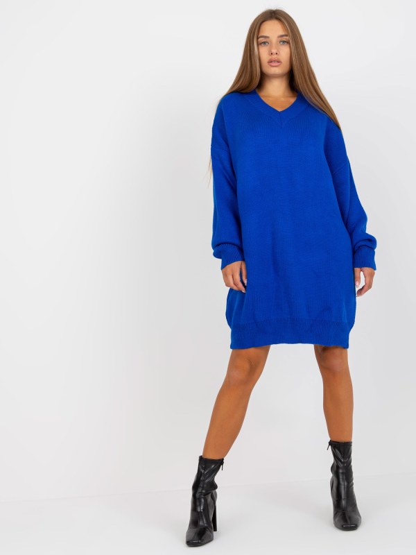 Kobaltové pletené oversize šaty RUE PARIS - Dámské oblečení šaty