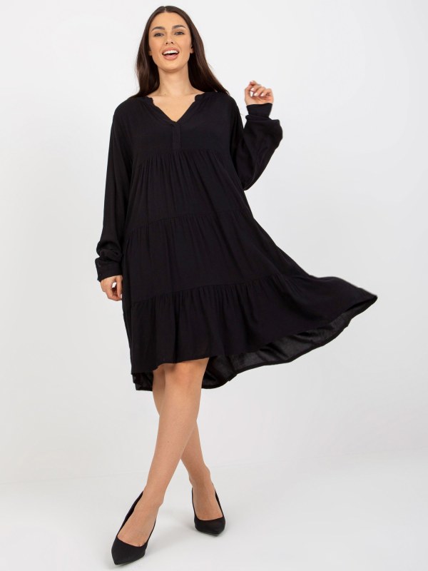 Černé boho šaty s volánem a výstřihem SUBLEVEL - Dámské oblečení šaty