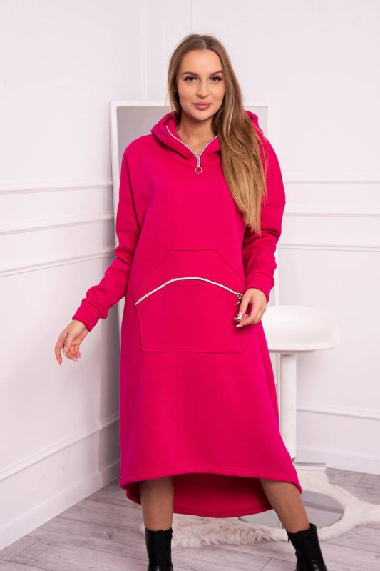 Zateplené šaty s kapucí ve fuchsiové barvě - Dámské oblečení šaty