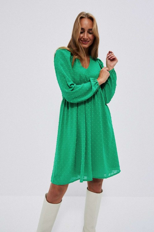 Šaty s nafouknutými rukávy - zelené - Dámské oblečení šaty