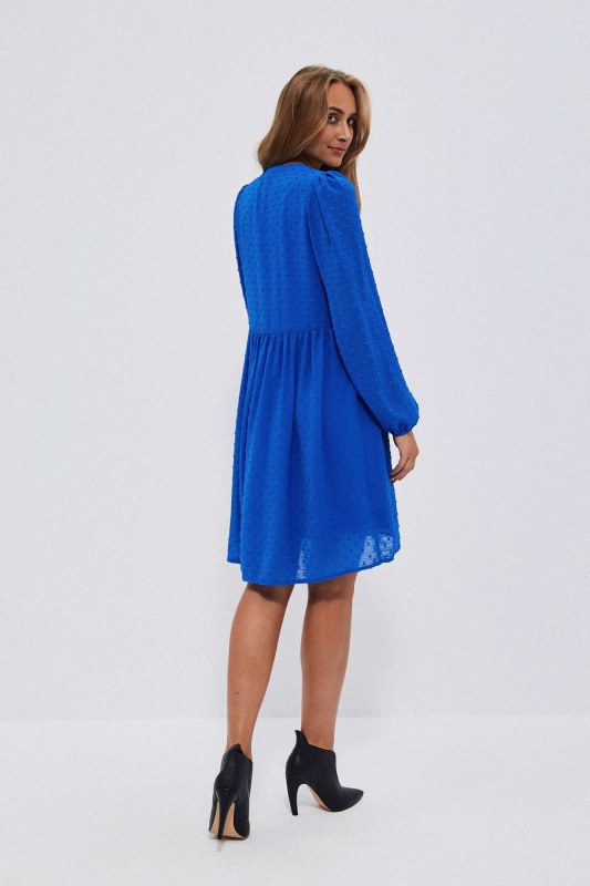 Šaty s nabíranými rukávy - modré - Dámské oblečení šaty