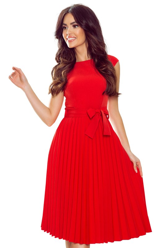 Plisované šaty s vázáním Numoco LILA - červené - Dámské oblečení šaty