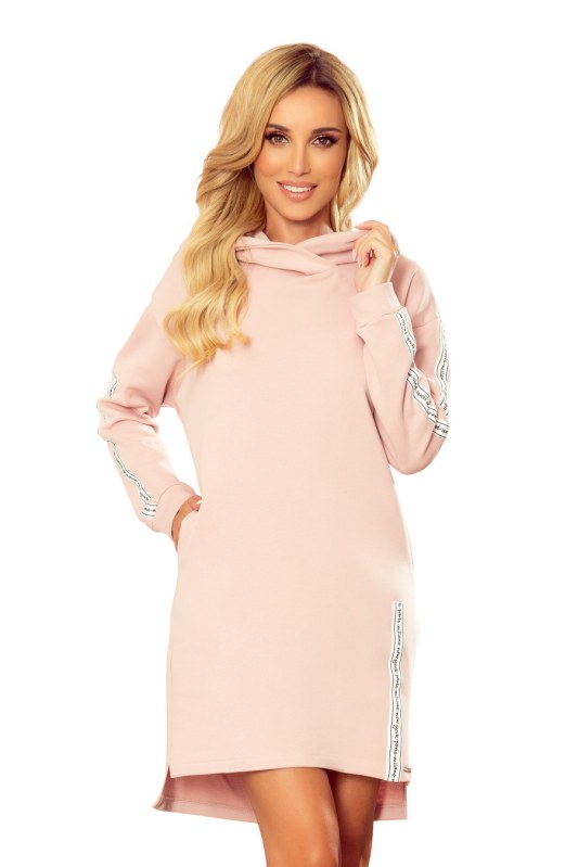 Mikinové šaty s kapsou Numoco - pudrově růžové Velikost: XXL - Dámské oblečení šaty