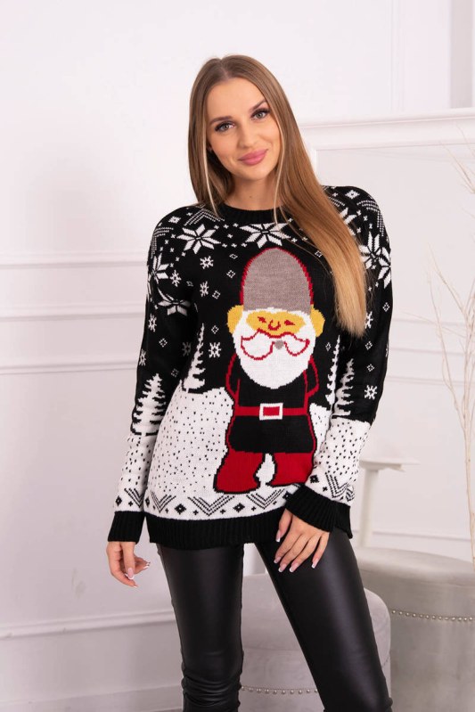 Dámský vánoční svetr Santa Claus černý - Gemini - Dámské oblečení svetry