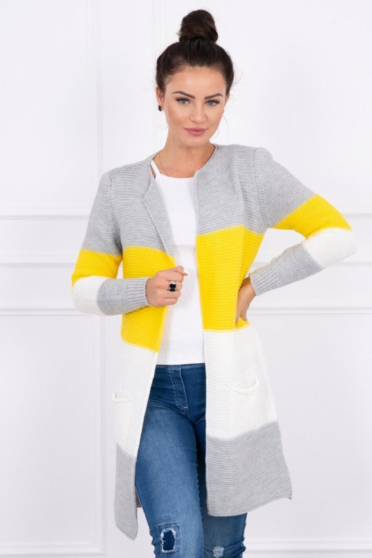 Šedý+žlutý pruhovaný svetr - Dámské oblečení svetry