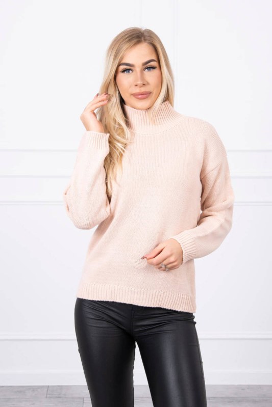 Poloviční svetr s rolákem tmavě pudrově růžový - Dámské oblečení svetry