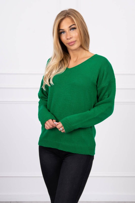 Svetr s výstřihem do V zelený - Dámské oblečení svetry