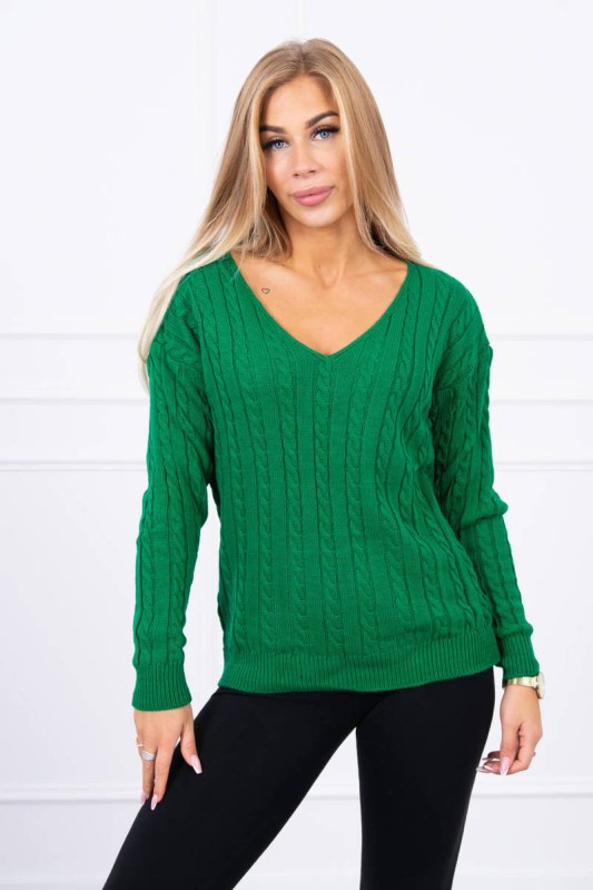 Pletený svetr s výstřihem do V světle zelený - Dámské oblečení svetry