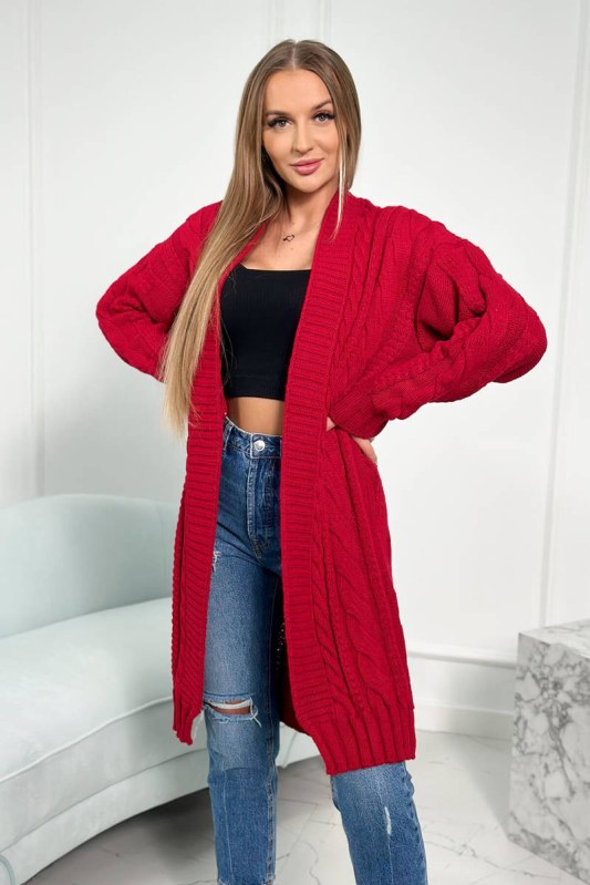 Kostkovaný svetr v červené vazbě - Dámské oblečení svetry
