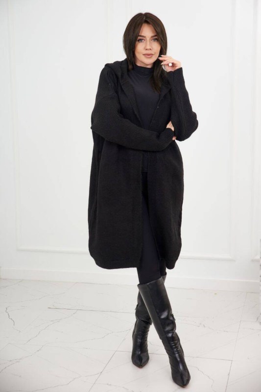 Kardigan s kapucí černý - Dámské oblečení svetry