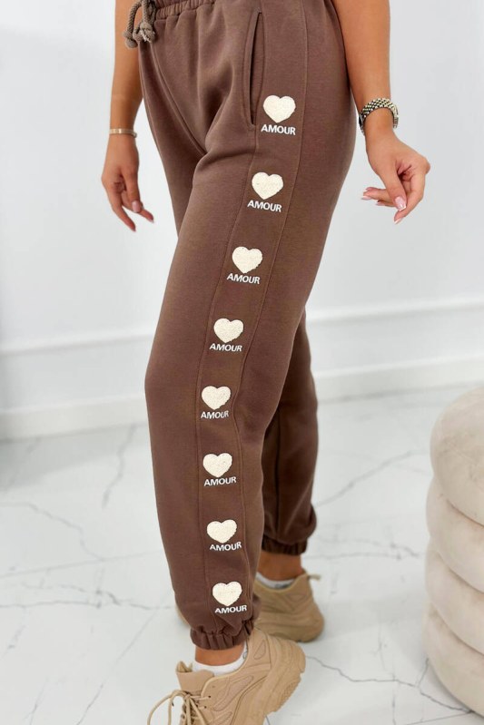 Bavlněné kalhoty Amour mocca - Dámské oblečení tepláky