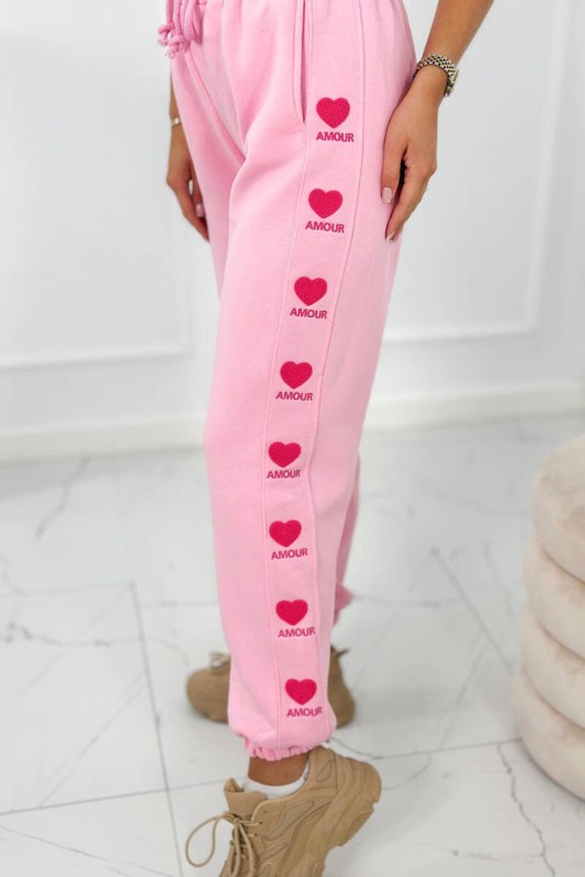 Bavlněné kalhoty Amour růžový - Dámské oblečení tepláky