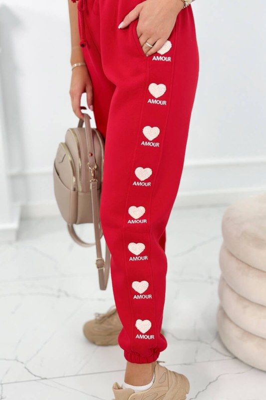 Bavlněné kalhoty Amour Červený - Dámské oblečení tepláky