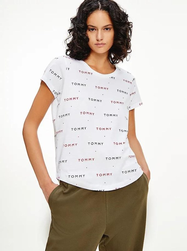 Dámské triko s potiskem UW0UW02846 - OLG - Bíla - Tommy Hilfiger - Dámské oblečení trika