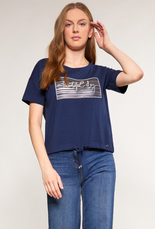 Dámské tričko s ozdobným panelem TSH0083-013 tmavě modrá - Monnari - Dámské oblečení trika