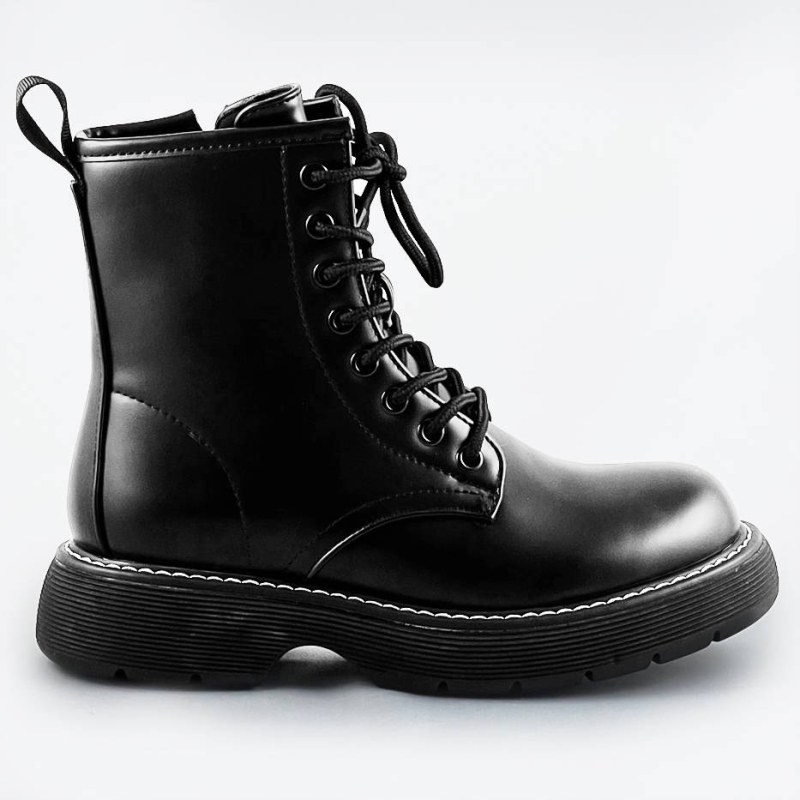 Černé dámské šněrovací boty (A9935) - Dámské boty kotníkové