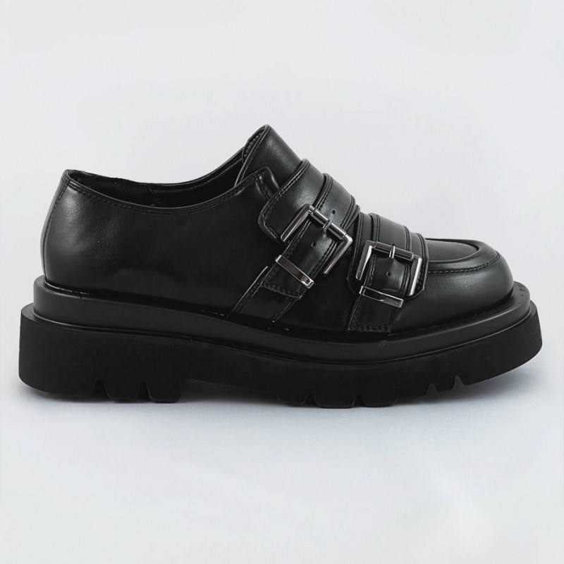 Černé mokasíny s vyšší podrážkou (S860) - Dámské boty mokasíny