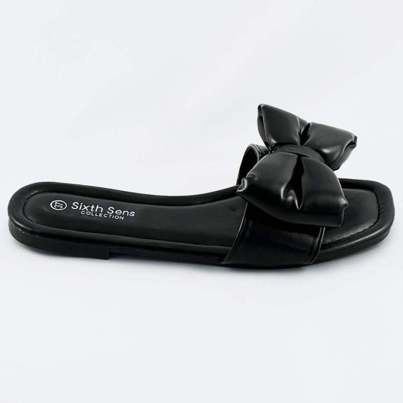 Černé dámské pantofle s mašlí (H47) - Dámské boty pantofle