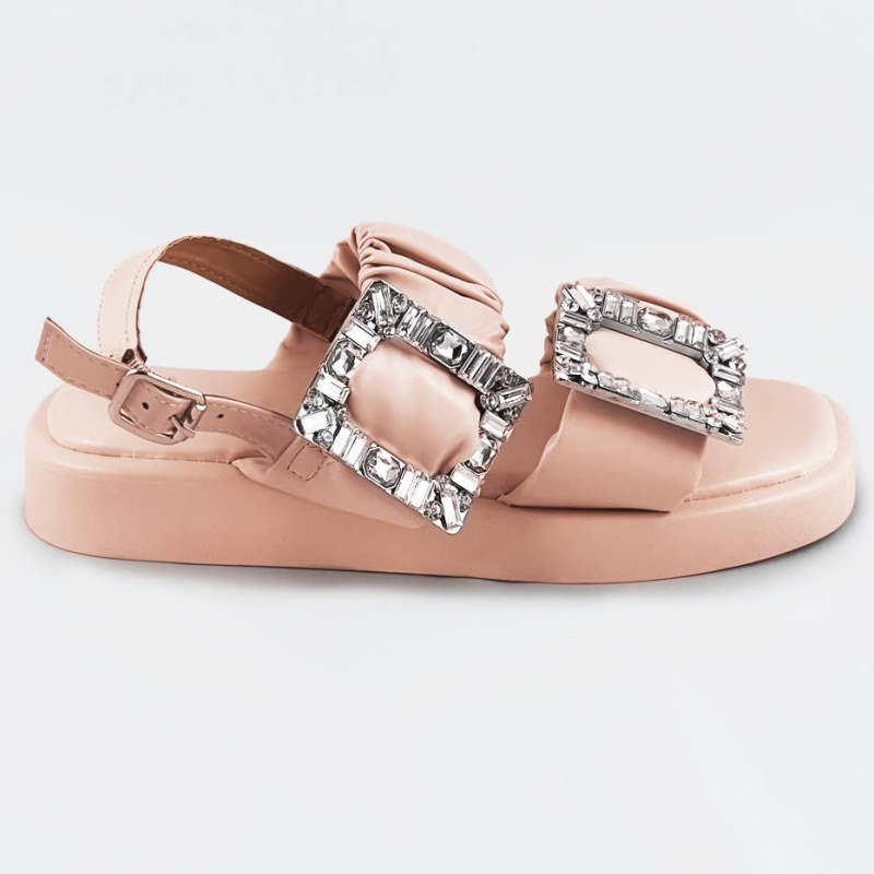 Béžové dámské sandály se zirkony (CM-62) - Dámské boty sandály