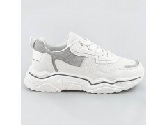Bílo-šedé dámské sneakersy s brokátovými vsadkami (LU-2)