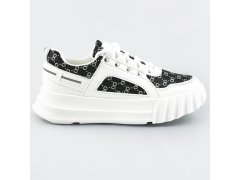 Bílo-černé dámské sportovní boty s ozdobným vzorem (LA811)