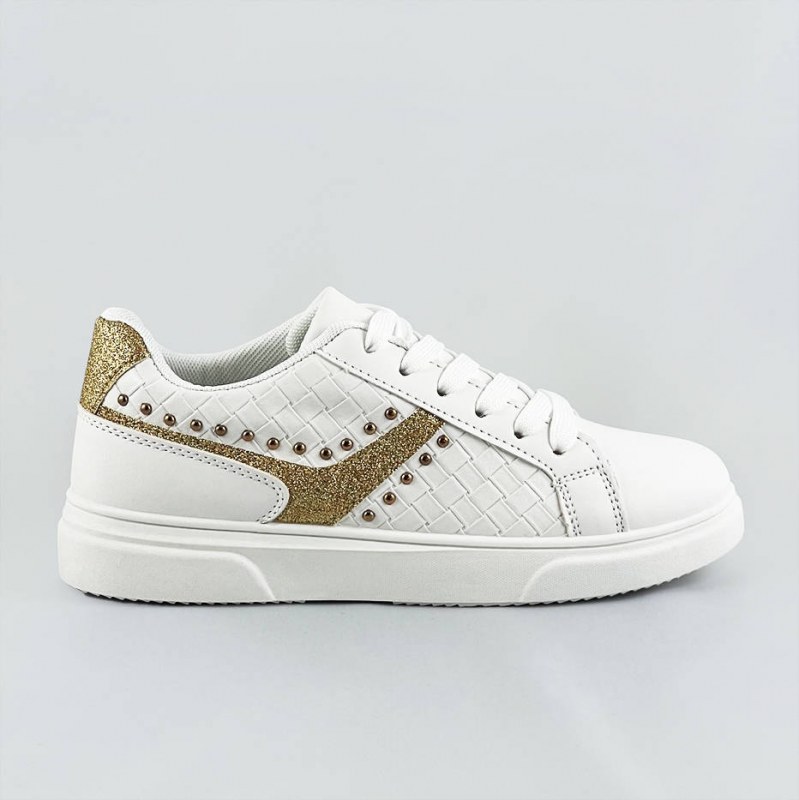 Bílo-zlaté šněrovací dámské sneakersy (RC-03) - Dámské boty tenisky