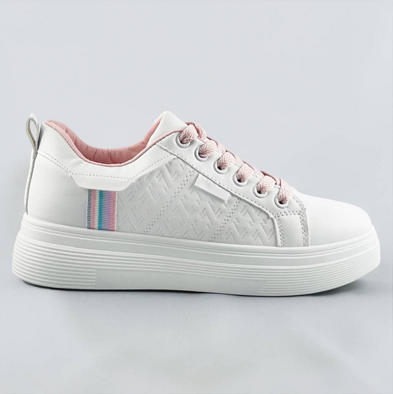 Bílo-růžové dámské šněrovací sneakersy (C1029) - Dámské boty tenisky