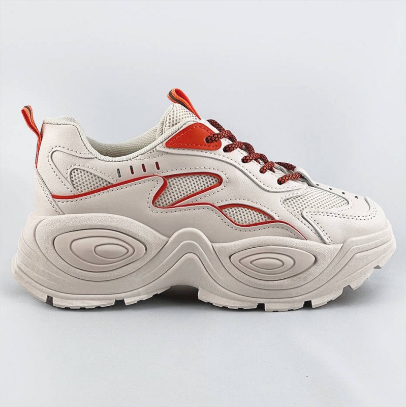 Béžovo-oranžové dámské sportovní boty s vysokou podrážkou (RA15) - Dámské boty tenisky
