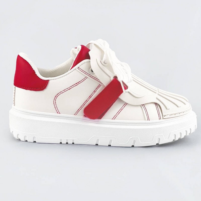 Bílo-červené dámské sportovní boty se zakrytým šněrováním (RA2049) - Dámské boty tenisky