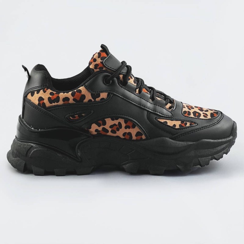 Černé dámské sportovní boty se vsadkami s panteřím vzorem (6370) - Dámské boty tenisky