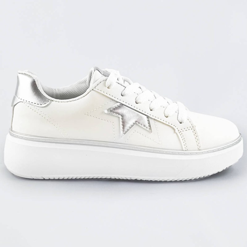 Bílo-stříbrné šněrovací tenisky sneakers s hvězdičkou (BB126L) - Dámské boty tenisky
