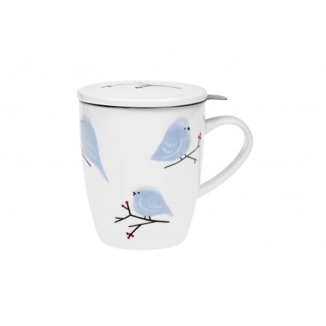 Ptáčci - porcelánový hrnek s nerez. sítkem a pokličkou 0,35 l - Čajové a kávové nádobí Hrnky na čaj, hrnky na kávu