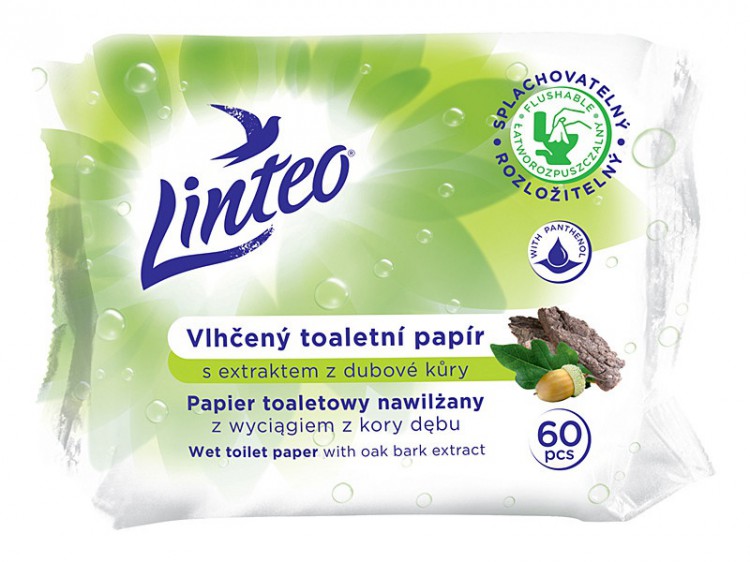 TP Linteo vlhčený 60ks NN dubová kůra - Papírové a hygienické výrobky Toaletní papíry Jednovrstvý