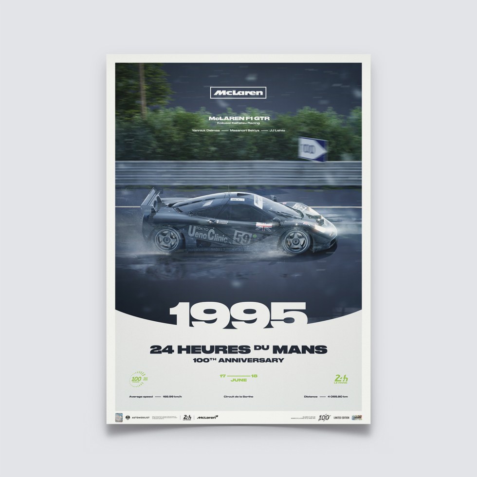 Automobilist Posters | McLaren F1 GTR - 24h Le Mans - 100th Anniversary - 1995, Limited Edition of 200, 50 x 70 cm - Další zboží F1 Plakáty