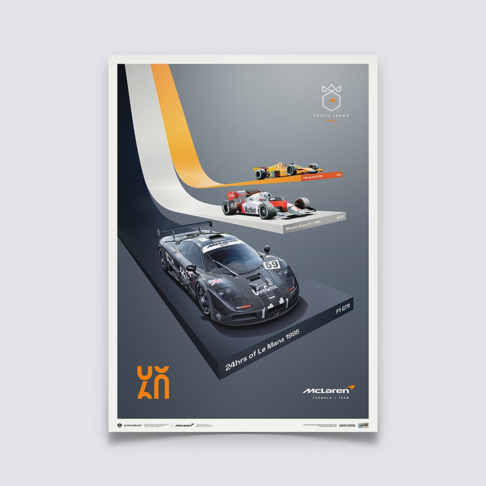 Automobilist Posters | McLaren Racing - The Triple Crown - 60th Anniversary, Limited Edition of 600, 50 x 70 cm - Další zboží F1 Plakáty