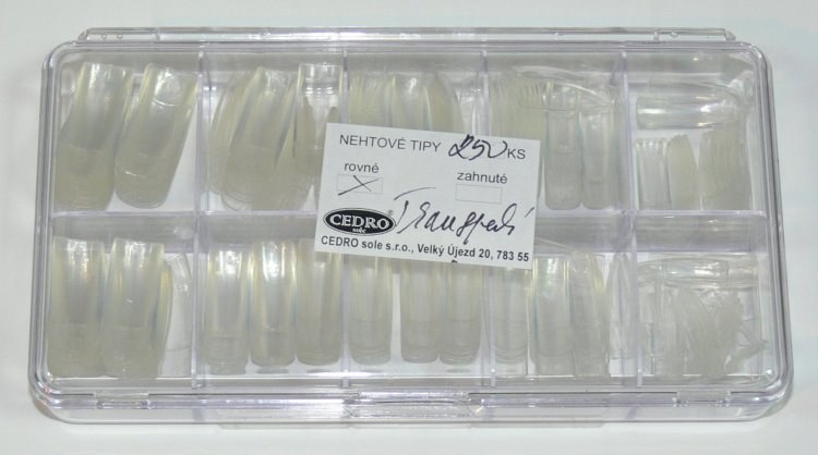 Nehtové tipy Cedro BOX 250 ks transparentní - Péče o ruce Nehtové tipy pro nehtovou modeláž Nehtové tipy - boxy CEDRO