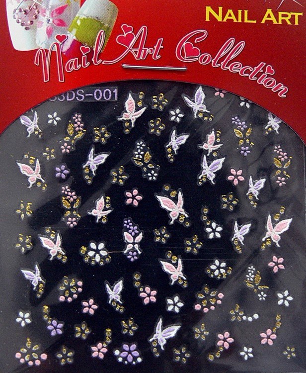 Samolepící nálepky na nehty - motýlci a květy S3DW13 - Péče o ruce Zdobící nálepky a obtisky na nehty Zdobící nálepky na nehty 3D motýlci - samolepící