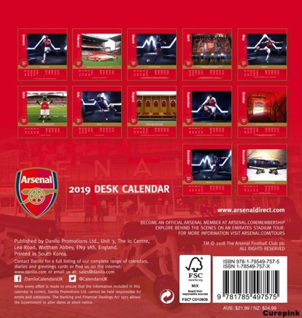 Stolní kalendář Arsenal FC 2019 - FC Arsenal Kalendáře