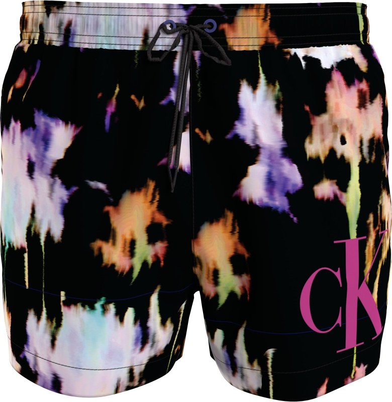 Pánské plavky SHORT DRAWSTRING KM0KM00968 0GJ černá s barevným vzorem - Calvin Klein - Pánské oblečení plavky
