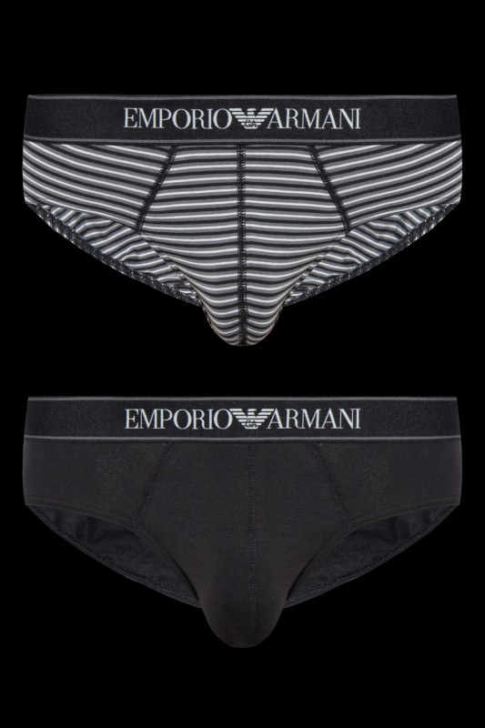 Pánské slipy 2PACK 111733 3F542 16844 černošedé s proužkem - Emporio Armani - Pánské oblečení spodní prádlo slipy